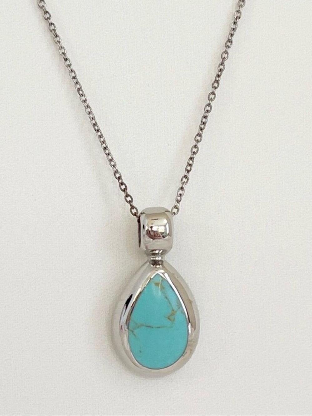 Turquoise Teardrop Pendant Necklace - 925 Silver